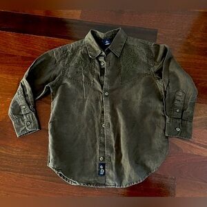 Gap Boys Button Down Shirt Kids Boys Brown Embroidered Linens Shirts Sz XS 4/5
